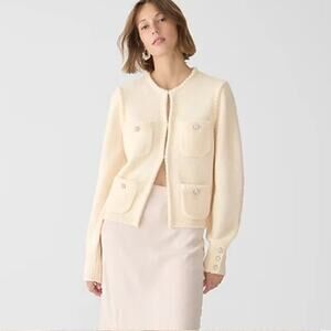 J. Crew Odette Sweater Lady Jacket With Jewel Buttons Heather Muslin Size S